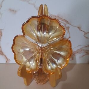 Vintage Jeannette Carnival Glass Marigold 3 Leaf Clover Candy/Nut Dish